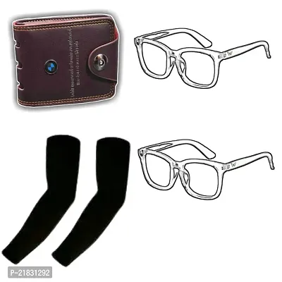 Combo Of 2 Transparent Stylish Goggles With 1 BMW Purse And 1 Pair Of Sleeves