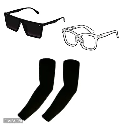 Combo Of 1 Black Goggle With 1 Transparent Stylish Goggles And 1 Pair Of Sleeves-thumb0