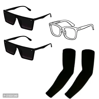 Combo Of 2 Black Goggles And 1 Transparent Stylish Goggle With 1 Pair Of Sleeves-thumb0