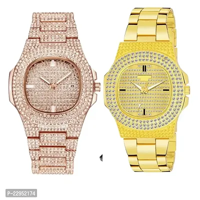 Combo Of Ethnic 1 Rose Gold Diamond And 1 Golden Diamond Watch-thumb0