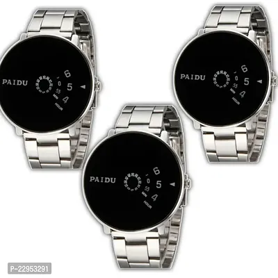 Combo Of 3 Black Dial Men's Stylish Chain Watches-thumb0