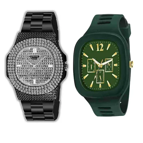 Combo Of 1 Ethnic Diamond Watch And 1 Stylish Watch