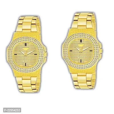 Combo Of 2 Trendy Golden Diamond Analog Watch