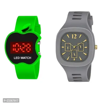 Combo Of 1 Green Cut Apple Watch And 1 Grey Trendy Watch