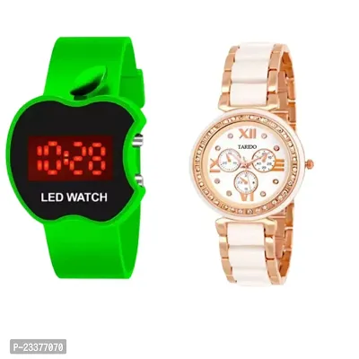 Combo Of 1 Green Cut Apple Watch And 1 Fancy Watch For Girls