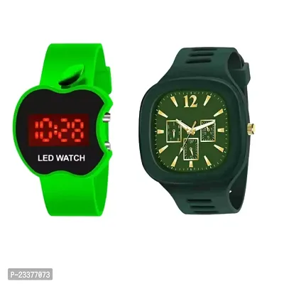 Combo Of 1 Green Cut Apple Watch And 1 Green Stylish Watch-thumb0