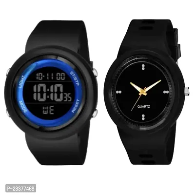 Combo 1 Blue Ring Digital Watch And 1 Trendy Analog Watch For Men's-thumb0