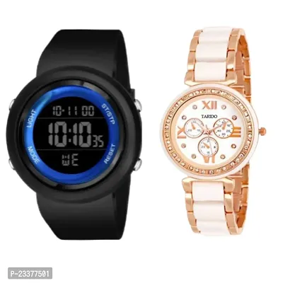 Combo 1 Fancy Analog Watch For Girls And 1 Trendy Digital Watch For Men's-thumb0