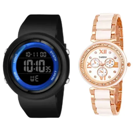 Combo 1 Fancy Analog Watch For Girls And 1 Trendy Digital Watch For Men's