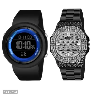 Combo Of 1 Black Diamond Fancy Watch And 1 Trendy Digital Watch