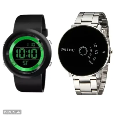 Combo Of 1 Black Dial Men's Stylish Chain Watch And 1 Green Ring Digital Watch