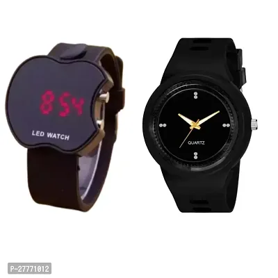 Combo of fashionable black round watch and black cut apple watch