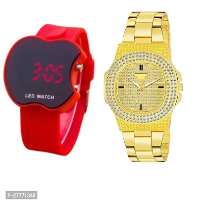 Combo of fashionable golden diamond and red cut apple watch