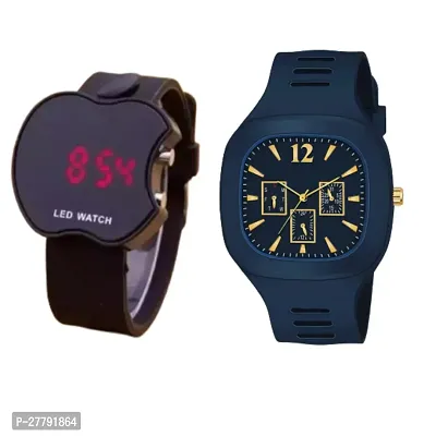 Combo of Trendy navy blue analog and  black cut apple watch