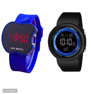 Combo of Trendy blue ring and blue cut apple digital watch