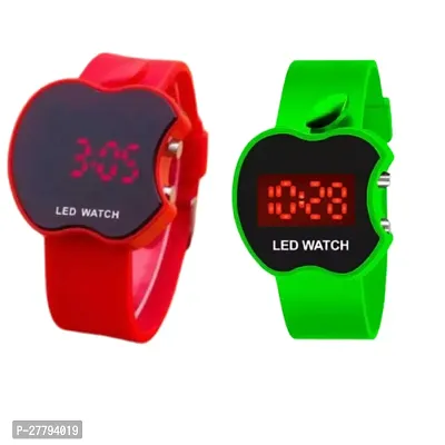 Combo of red and green cut apple digital watch