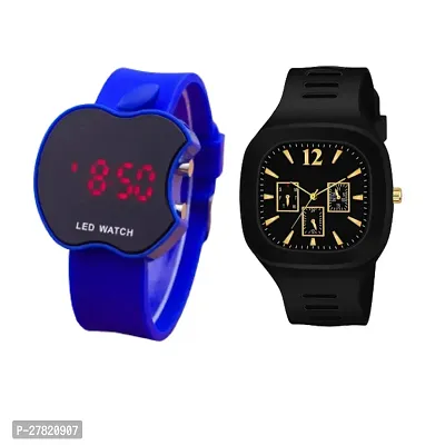 Combo of Trendy black analog and blue cut apple watch