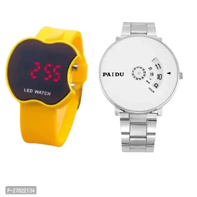 Combo of Trendy white dial and yellow cut apple digital watch