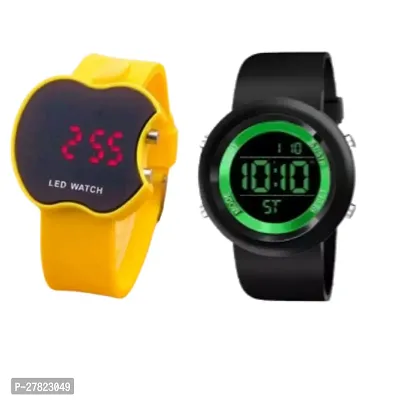 Combo of Trendy green ring analog and yellow cut apple watch