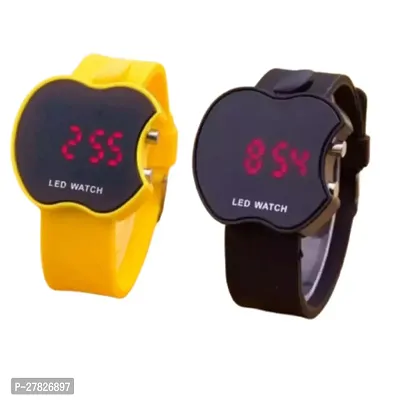 Combo of Trendy black and yellow cut apple digital watch