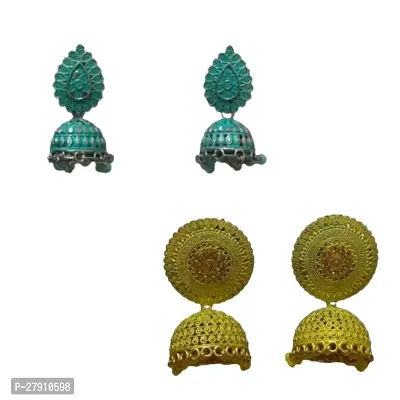 Combo of traditional sky blue and golden jumka earrings for women and girls