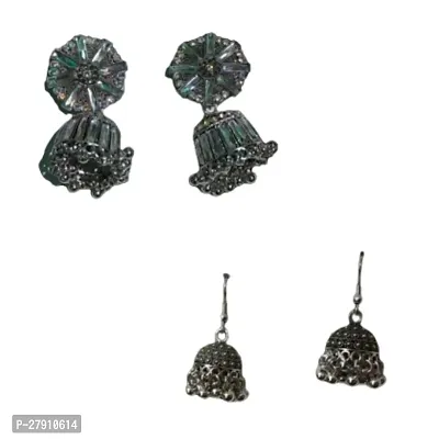 Combo of fancy silver kundan earrings for women and girls-thumb0