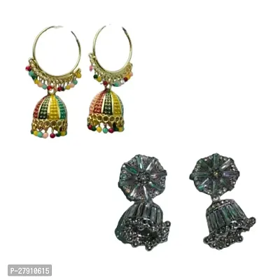 Combo of fashionable multicolour and silver oxidised earrings for women and girls-thumb0