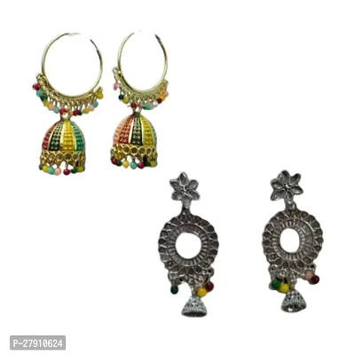 Combo of ethnic multicolour and silver nikel earrings for girls and women