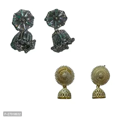 Combo of fancy silver oxidised and golden jumka earrings for women and girls