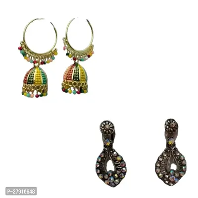 Combo of fancy multicolour and silver desire tribal earrings for women and girls