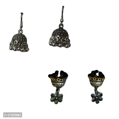 Combo Of Beautiful Black Silver And Flowers Shape Short Earrings For Girls And Women