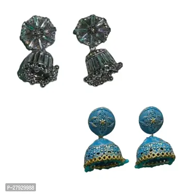 Combo of fancy black oxidised silver and cloud blue latkan earrings for girls and women