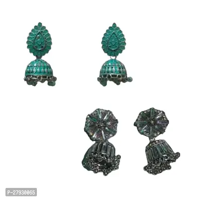 Combo of fancy blue peacock shape and black oxidised silver earrings for girls and women