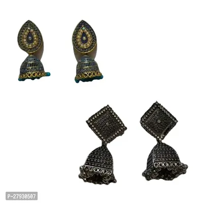 Combo Of Stylish Pearl Kundan And Black Afghani Tribal Fashion Earrings For Women