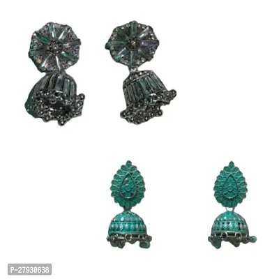 Combo of latest black oxidised silver and blue peacock shape earrings for girls and women