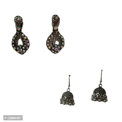 Combo of designer Black silver oxidised with moti earrings for girls and women-thumb0