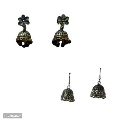 Combo of latest flower shape and black oxidised silver earrings for girls and women-thumb0