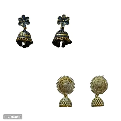 Combo of Party Wear Flower shape and Golden jumka for girls and women-thumb0