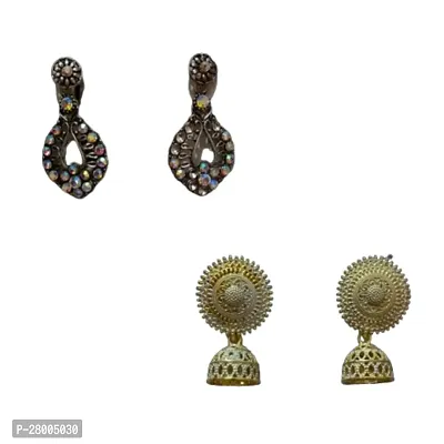 Combo of Party Wear black silver crystal and golden jumka earrings for girls and women