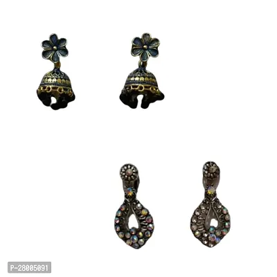 Combo of designer Flower shape and black Oxidised Silver earrings for girls and women