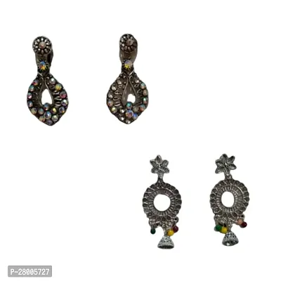 Combo of latest black Oxidised Silver and Nikel crystal earrings for girls and