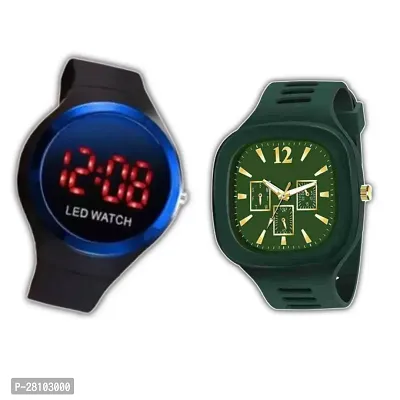 Combo of new Trendy Blue Apple Logo and Green Analog watch