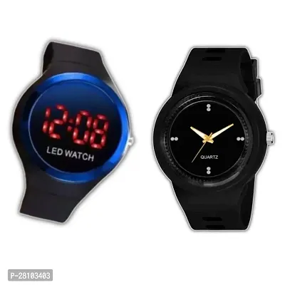 Combo of latest Blue apple logo and black analog watch-thumb0