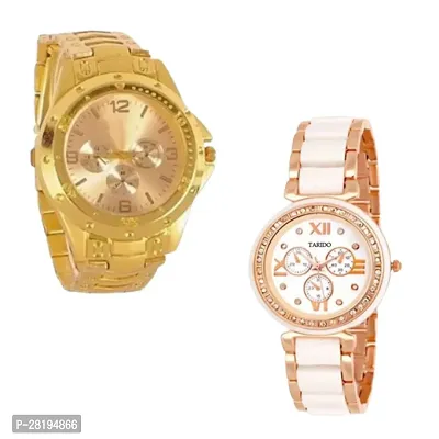 Combo of Golden Chain and fancy Rose gold diamond watch