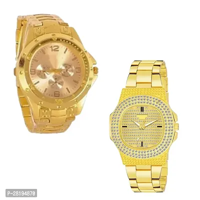 Combo of Latest Golden Chain and Golden diamond analog Watches-thumb0