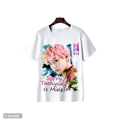 Round Neck Half Sleeve BTS taehyung is Mine Printed Tshirt for Kids Boys and Girls