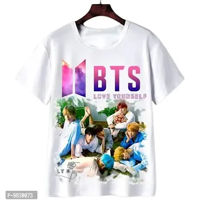 Round Neck Half Sleeve BTS Love Printed Tshirt for Kids Boys and Girls-thumb0