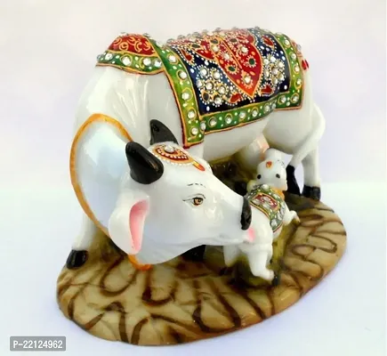 Saudeep India Good Luck Gift Items Art Handicraftgiftgallery Decorative Marble Dust Polyresin Cow And Calf Showpiece Idols And Figurines White