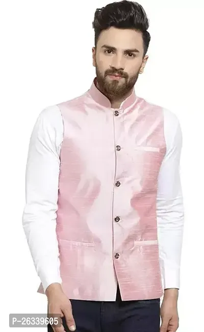 Stylish Cotton Pink Solid Waistcoats For Men-thumb0