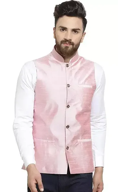 Stylish Cotton Pink Solid Waistcoats For Men